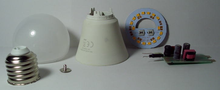 Disassembled 12W LED light bulb