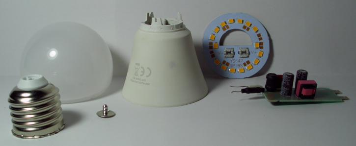 Disassembled 12W LED light bulb