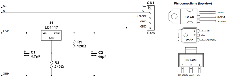 Integrated laptop camera to USB schematic