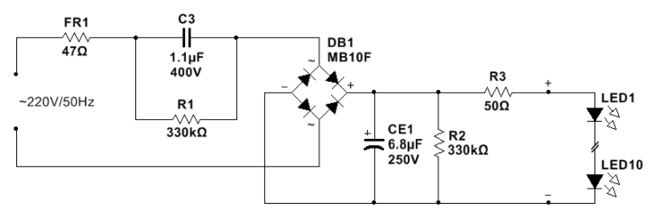 Schematic diagram of a 5.5W LED bulb